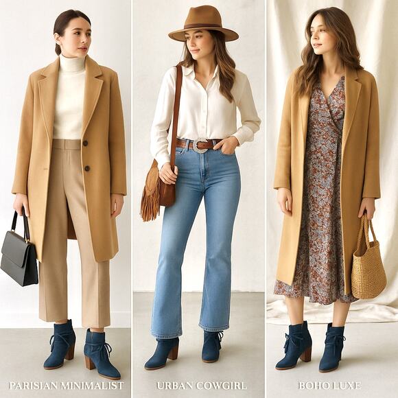 Vintage Aldo Blue Navy Suede Boho Tassel Ankle Boots Festival Quiet Luxury 8 - Picture 2 of 9